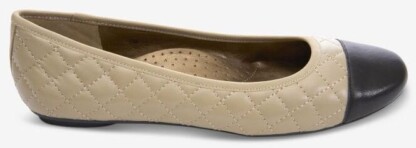 Vaneli Serene quilted ballet flat in beige with black cap toe
