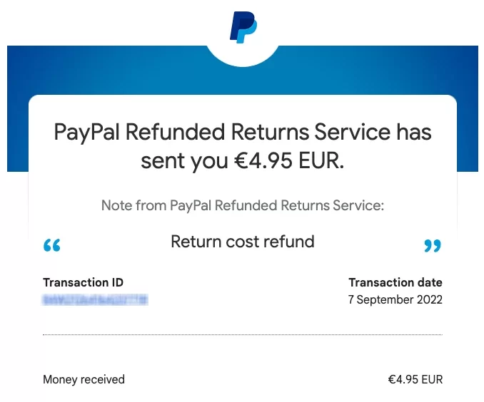 Paypal refund screenshot