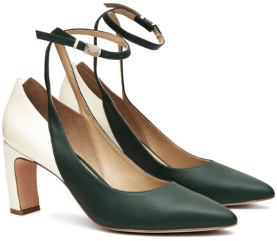 Aji City Pump heels in jade and cream leather with ankle strap