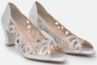 Belle and Lucy silver rhinestone cutout heels for sizes 43-45