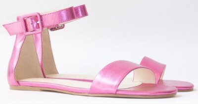 Bohobo Pamela flat ankle strap sandals in metallic pink leather for sizes 9-14 us (40-45 eu)