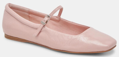 Dolce Vita Reyes pale pink ballet flats with thin strap and diamante buckle