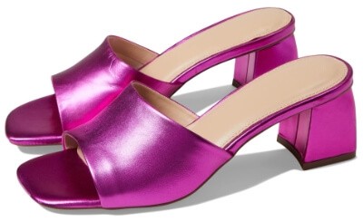 Faryl Pip 2 inch block heel metallic pink vegan mules