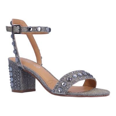 Fabric rhinestone block heel sandals
