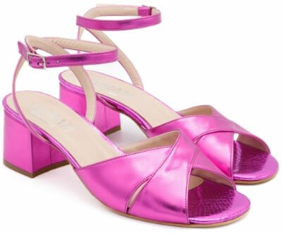 Lurah pink metallic leather peep toe ankle strap sandals in sizes 42-44 eu
