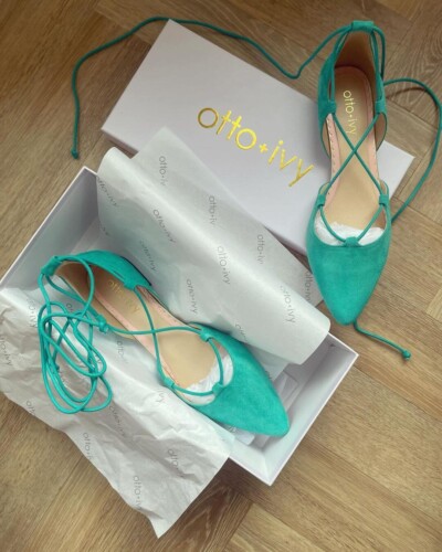 Otto + Ivy Winnie lace flat shoes in teal in shoebox