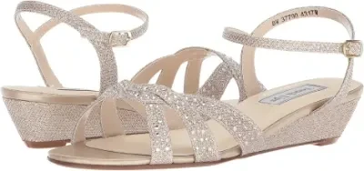 Touch Ups Lena low wedge strappy diamante sandals in champagne