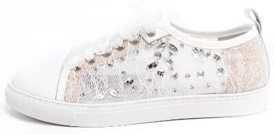 Rhinestone embellished lace sneakers with ribbon laces in sizes 9-16 us