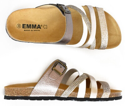 Emma cork sandals with 5 straps across the foot in different colours