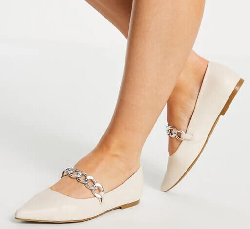 ASOS Design Lise chain point ballet flats go up to size 10 UK / 12 US