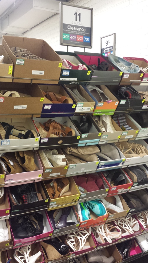 Clearance section in DSW. Size 11 & 12 US should have yellow stickets in the rest of the store which isn't arranged by size.